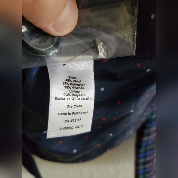 Talbots Wool Blend Tartan Plaid Blazer Navy Green Jacket Velvet Trim 10 $189 - Picture 6 of 7
